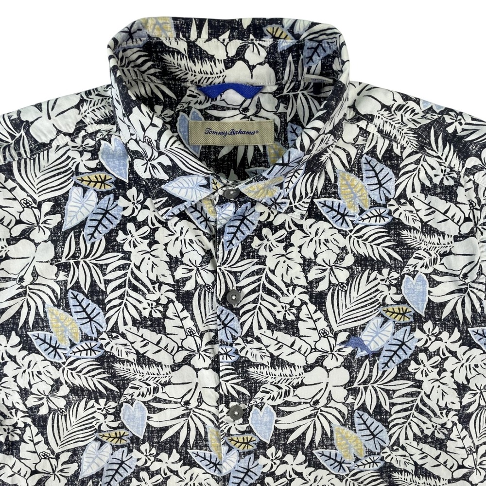 Tommy Bahama Shirt Mens XL Black Floral Short Sleeve Button Up Tropical Casual